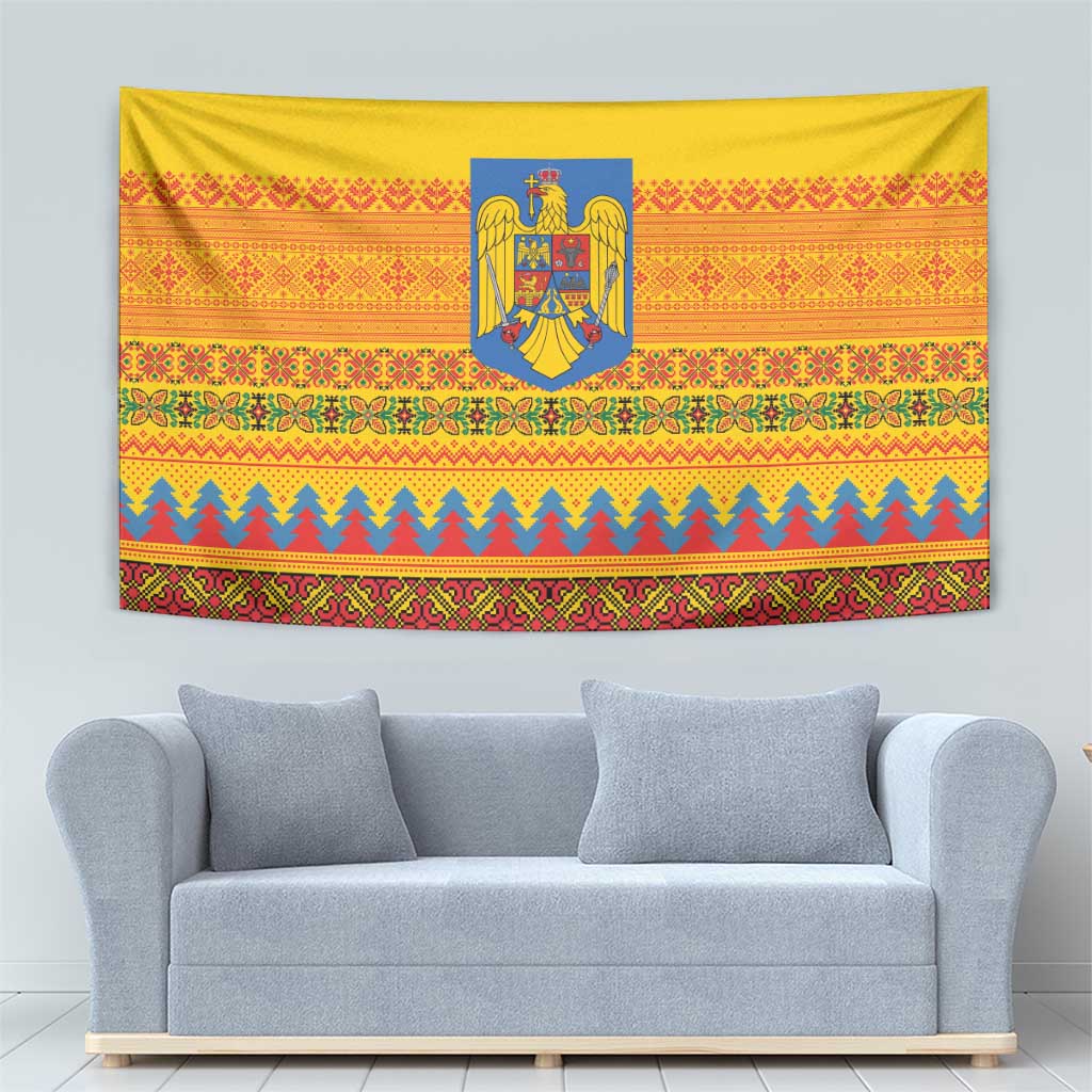 Romania Merry Christmas Tapestry Romania Emblem Traditional Folk Art - Polynesian Pride