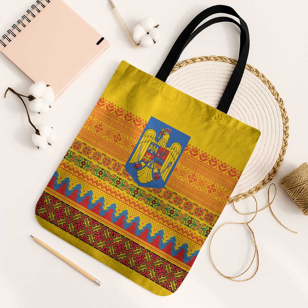 Romania Merry Christmas Tote Bag Romania Emblem Traditional Folk Art - Polynesian Pride