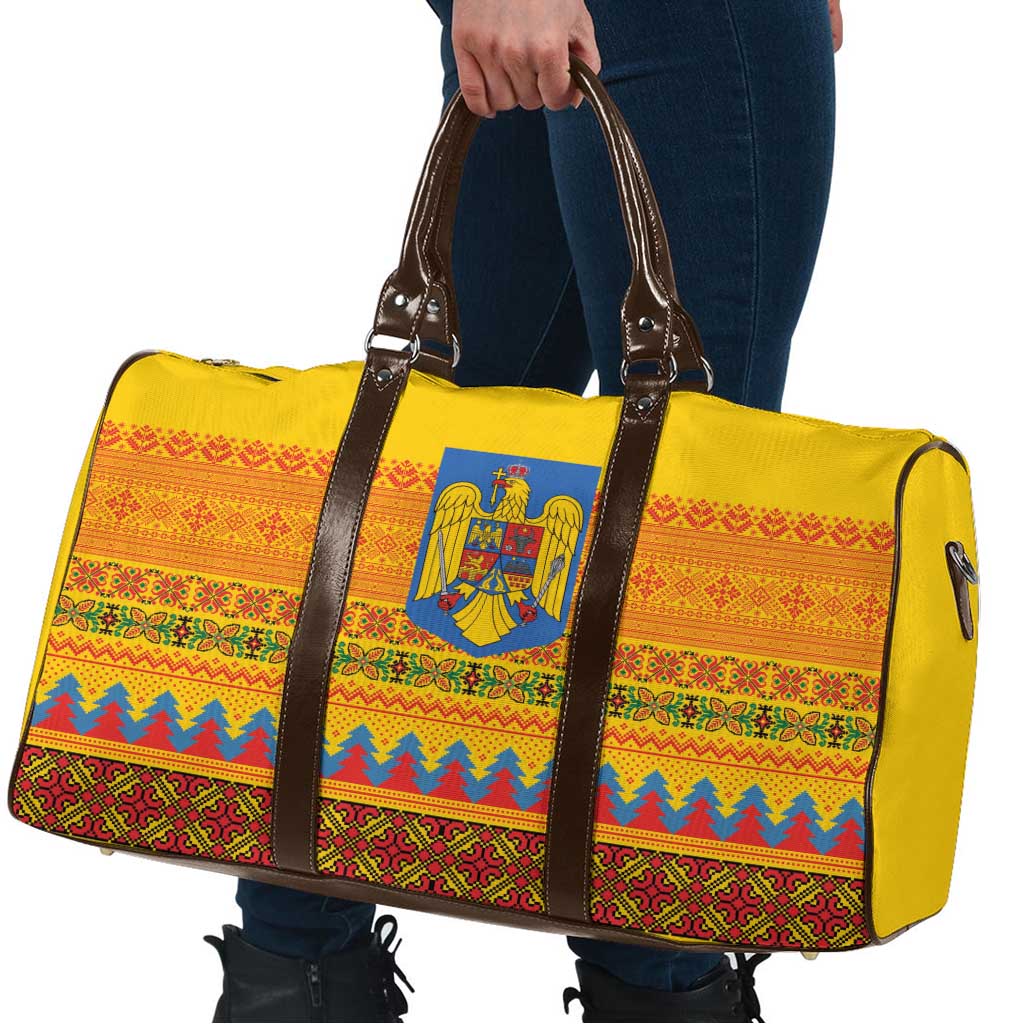 Romania Merry Christmas Travel Bag Romania Emblem Traditional Folk Art - Polynesian Pride