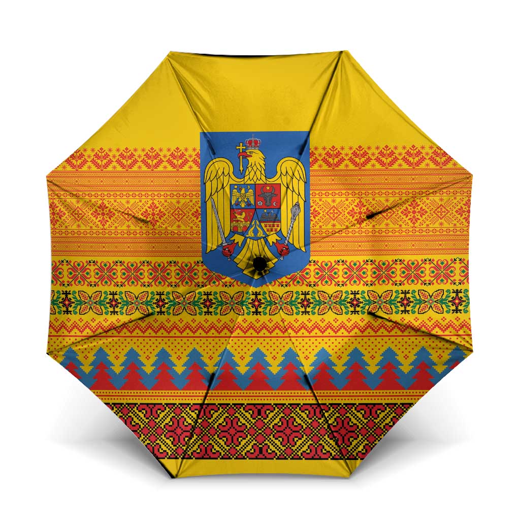 Romania Merry Christmas Umbrella Romania Emblem Traditional Folk Art - Polynesian Pride