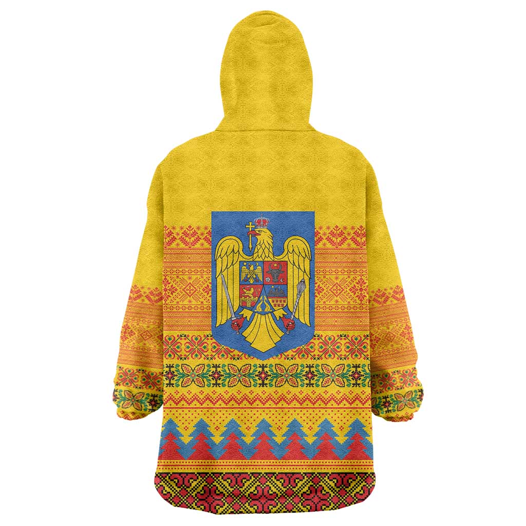 Romania Merry Christmas Wearable Blanket Hoodie Romania Emblem Traditional Folk Art - Polynesian Pride