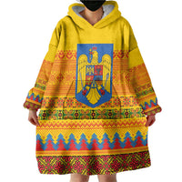 Romania Merry Christmas Wearable Blanket Hoodie Romania Emblem Traditional Folk Art - Polynesian Pride