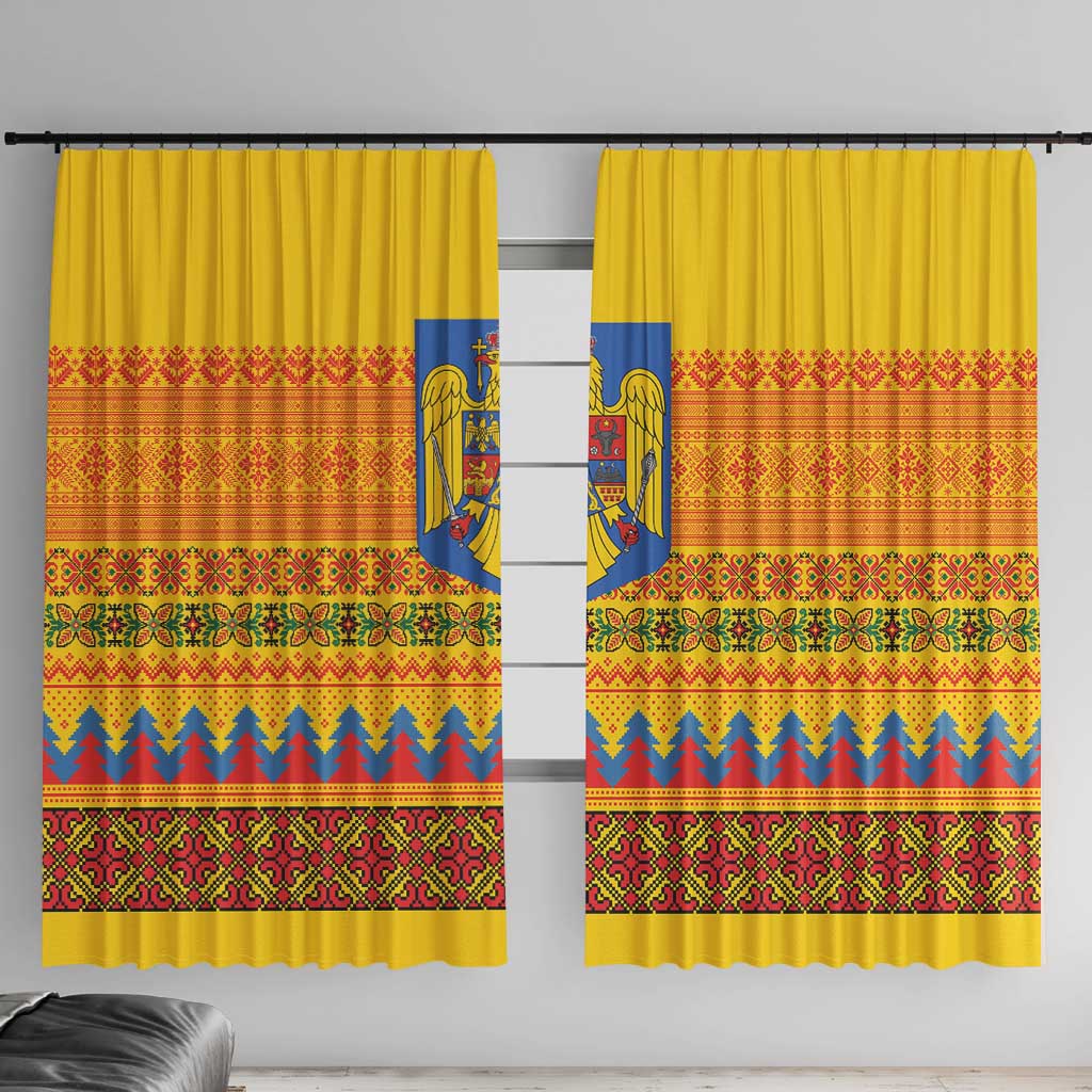 Romania Merry Christmas Window Curtain Romania Emblem Traditional Folk Art - Polynesian Pride