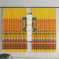 Romania Merry Christmas Window Curtain Romania Emblem Traditional Folk Art - Polynesian Pride