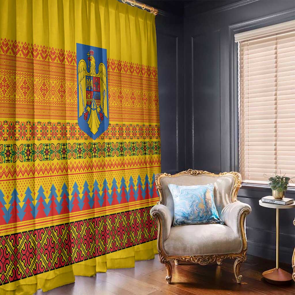 Romania Merry Christmas Window Curtain Romania Emblem Traditional Folk Art - Polynesian Pride