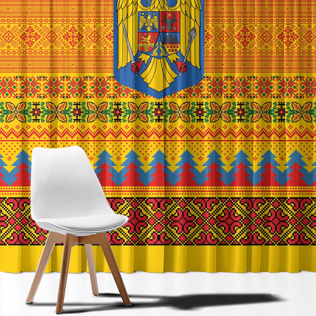 Romania Merry Christmas Window Curtain Romania Emblem Traditional Folk Art - Polynesian Pride