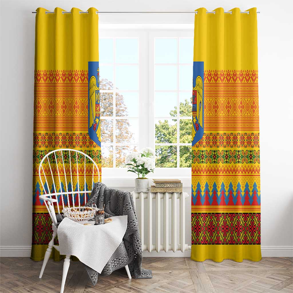 Romania Merry Christmas Window Curtain Romania Emblem Traditional Folk Art - Polynesian Pride