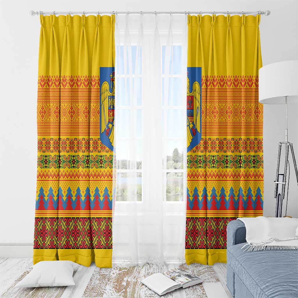 Romania Merry Christmas Window Curtain Romania Emblem Traditional Folk Art - Polynesian Pride