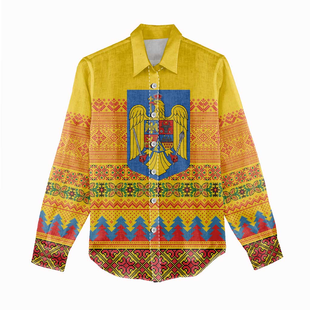 Romania Merry Christmas Women Casual Shirt Romania Emblem Traditional Folk Art - Polynesian Pride
