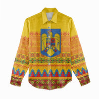 Romania Merry Christmas Women Casual Shirt Romania Emblem Traditional Folk Art - Polynesian Pride