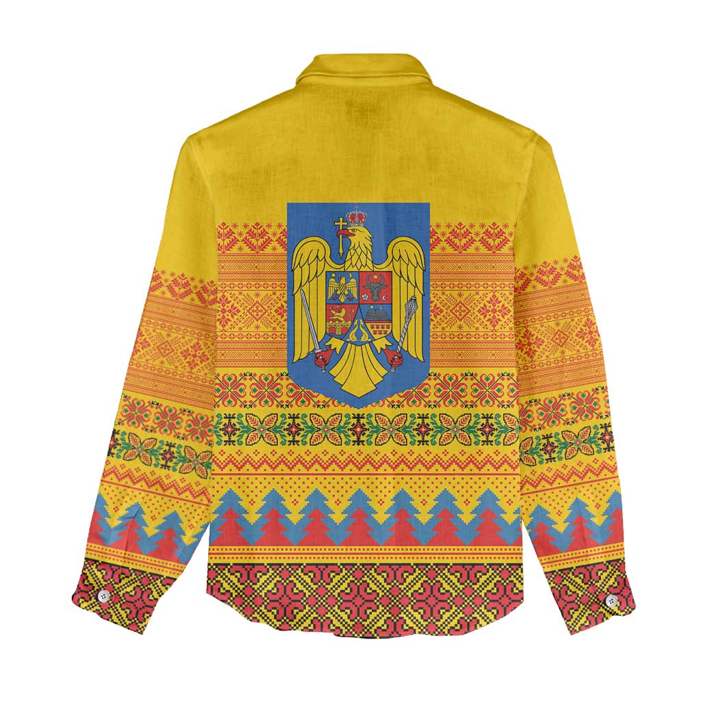 Romania Merry Christmas Women Casual Shirt Romania Emblem Traditional Folk Art - Polynesian Pride