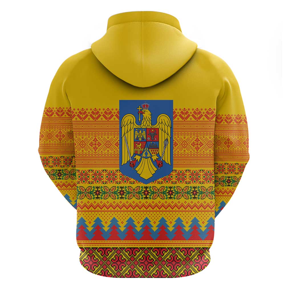 Romania Merry Christmas Zip Hoodie Romania Emblem Traditional Folk Art - Polynesian Pride