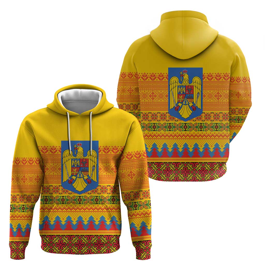 Romania Merry Christmas Zip Hoodie Romania Emblem Traditional Folk Art - Polynesian Pride