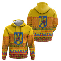 Romania Merry Christmas Zip Hoodie Romania Emblem Traditional Folk Art - Polynesian Pride