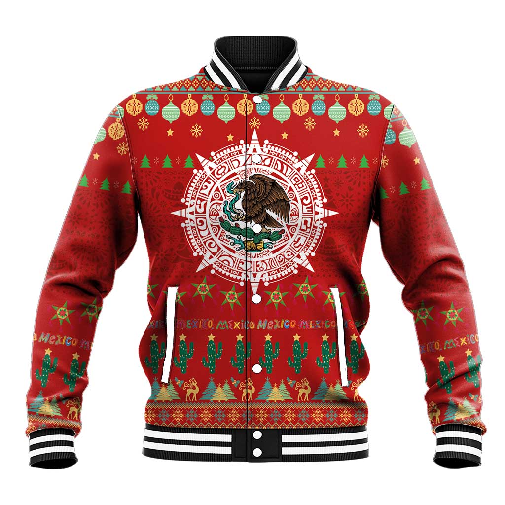 Mexico Merry Christmas Baseball Jacket Mexican Cultural Emblem Xmas Style - Polynesian Pride