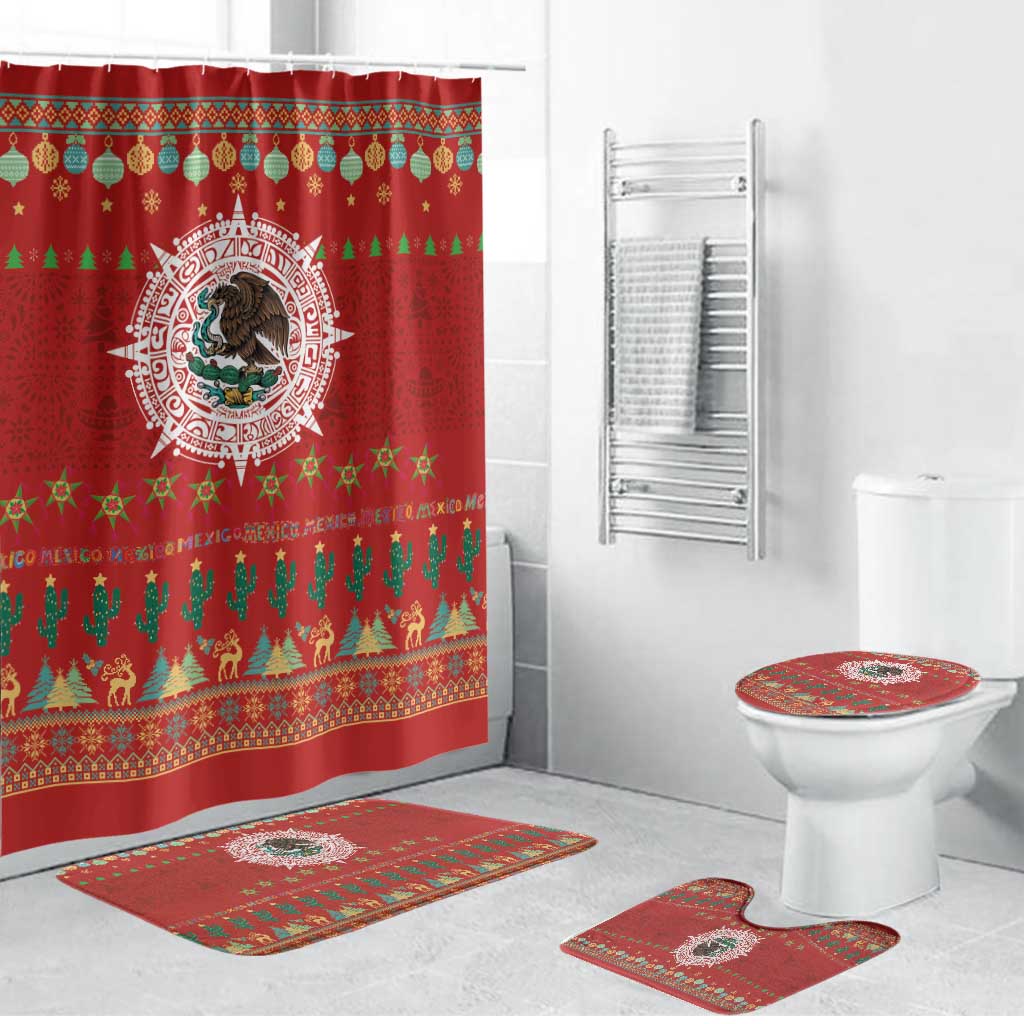 Mexico Merry Christmas Bathroom Set Mexican Cultural Emblem Xmas Style - Polynesian Pride