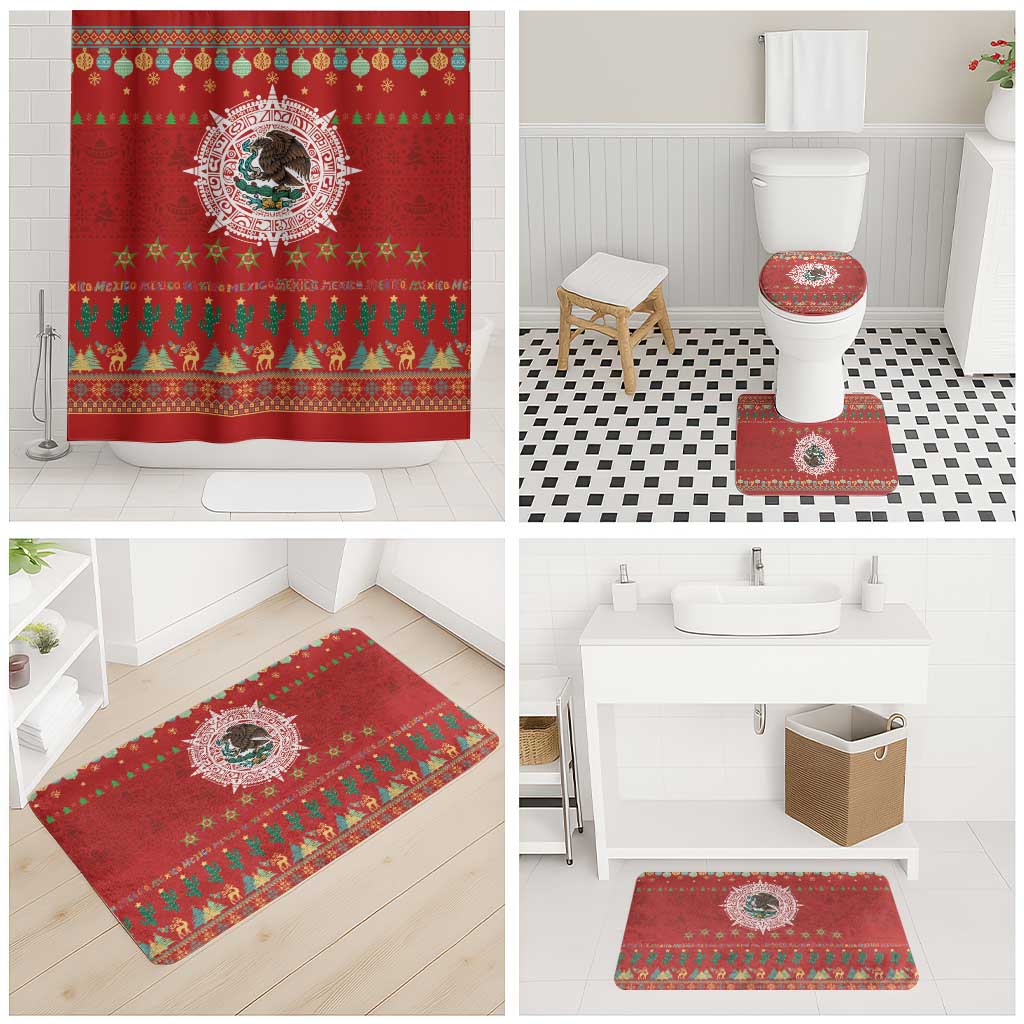 Mexico Merry Christmas Bathroom Set Mexican Cultural Emblem Xmas Style - Polynesian Pride