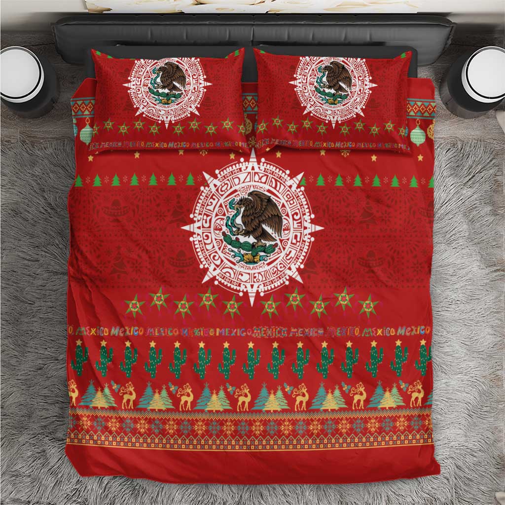 Mexico Merry Christmas Bedding Set Mexican Cultural Emblem Xmas Style - Polynesian Pride