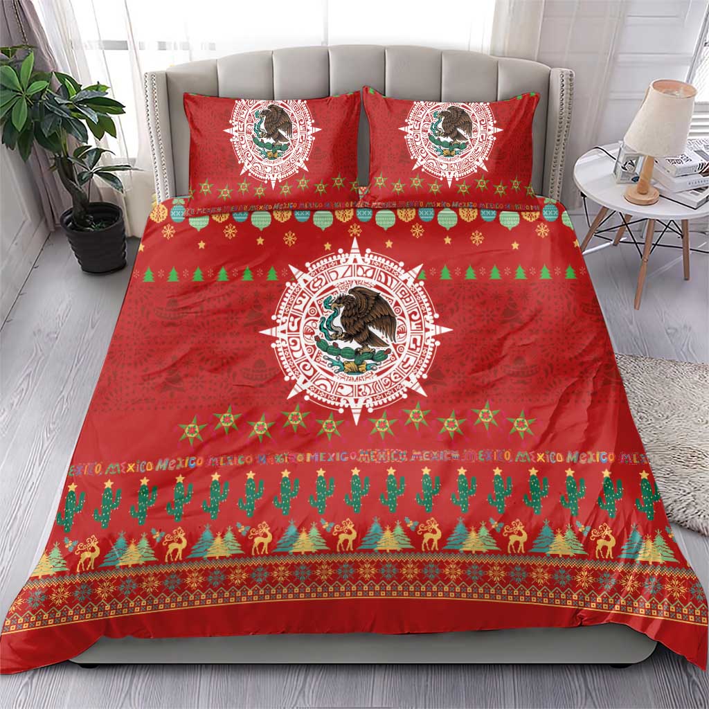 Mexico Merry Christmas Bedding Set Mexican Cultural Emblem Xmas Style - Polynesian Pride
