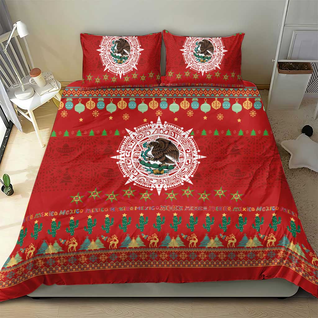 Mexico Merry Christmas Bedding Set Mexican Cultural Emblem Xmas Style - Polynesian Pride