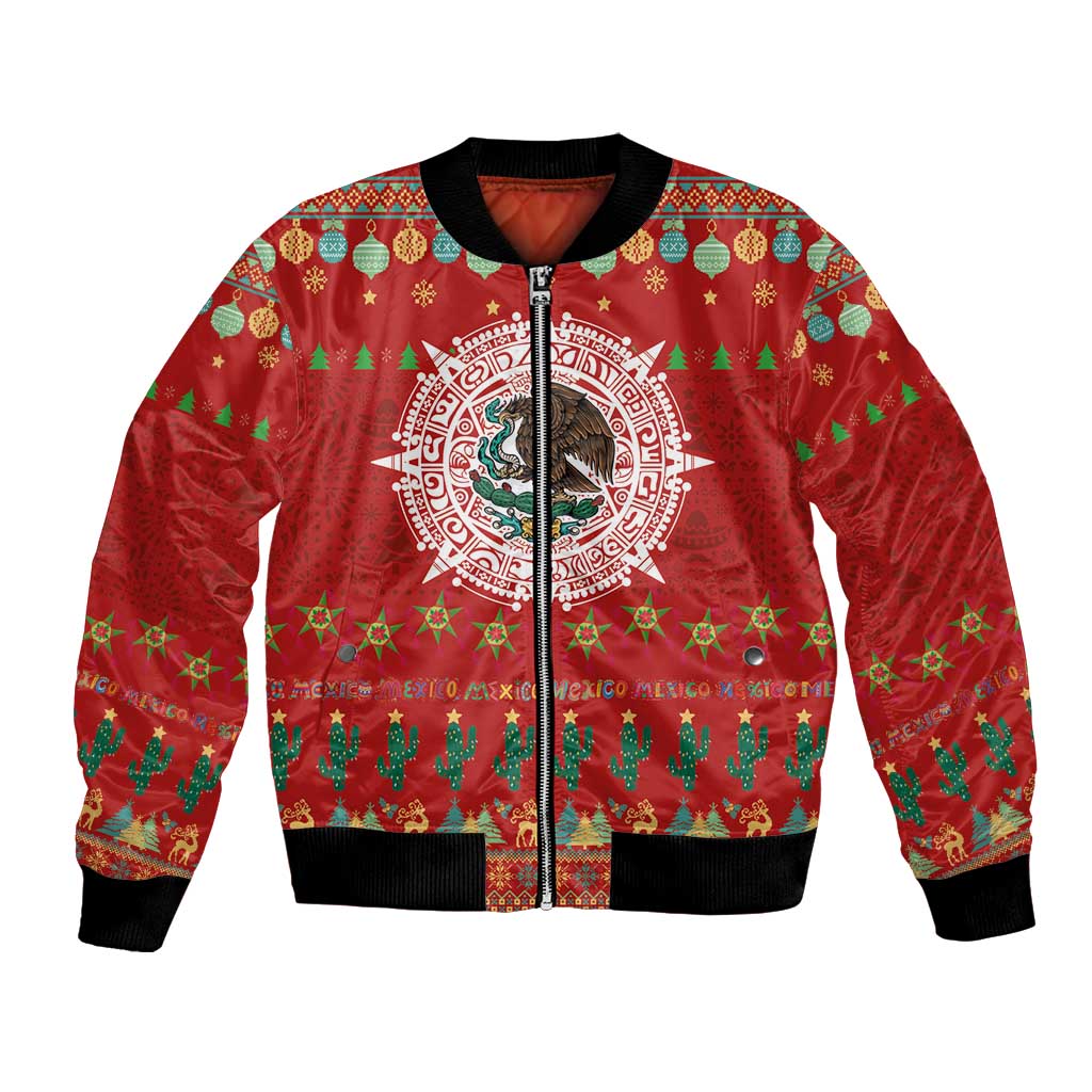 Mexico Merry Christmas Bomber Jacket Mexican Cultural Emblem Xmas Style - Polynesian Pride