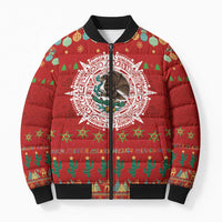 Mexico Merry Christmas Bomber Puffer Jacket Mexican Cultural Emblem Xmas Style - Polynesian Pride