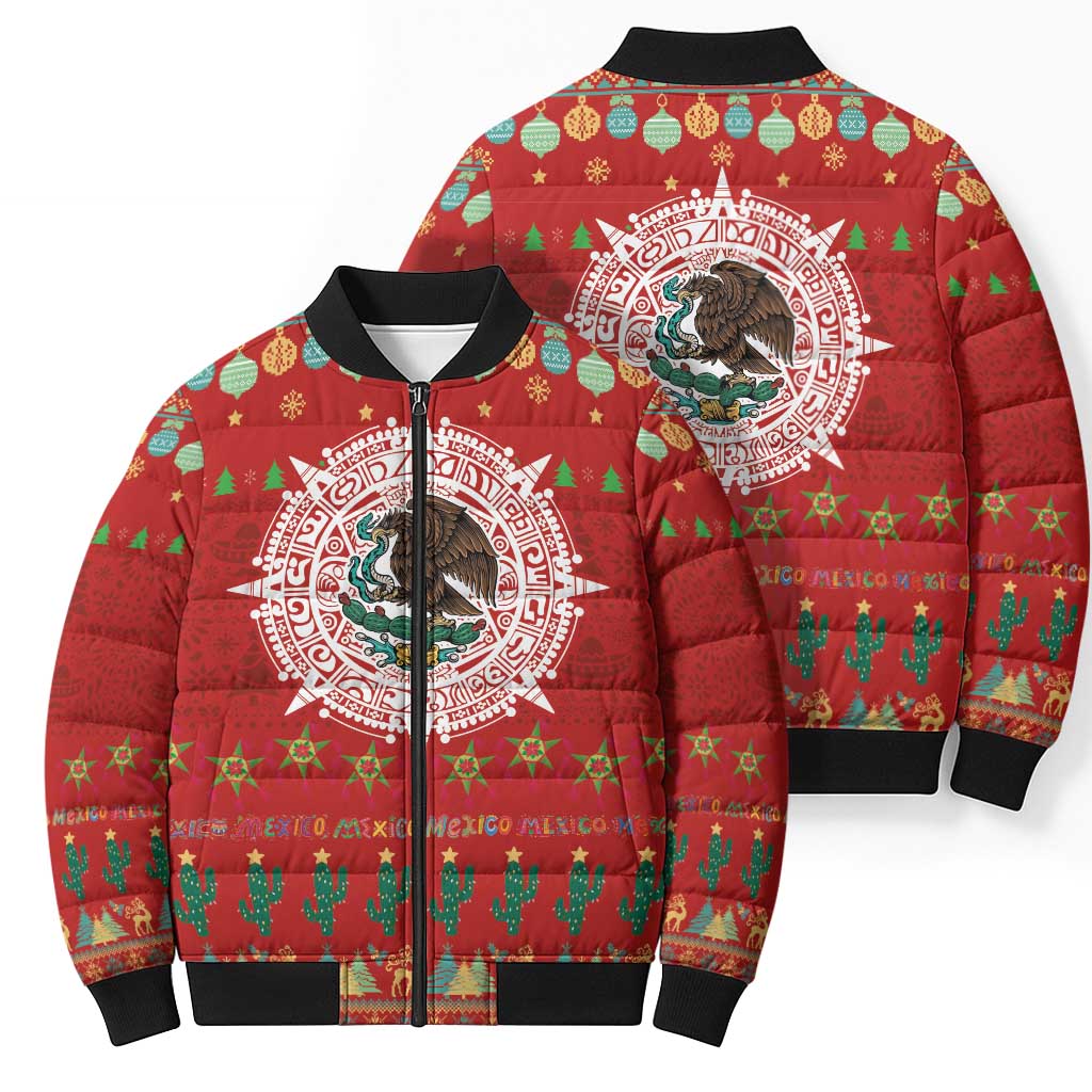 Mexico Merry Christmas Bomber Puffer Jacket Mexican Cultural Emblem Xmas Style - Polynesian Pride