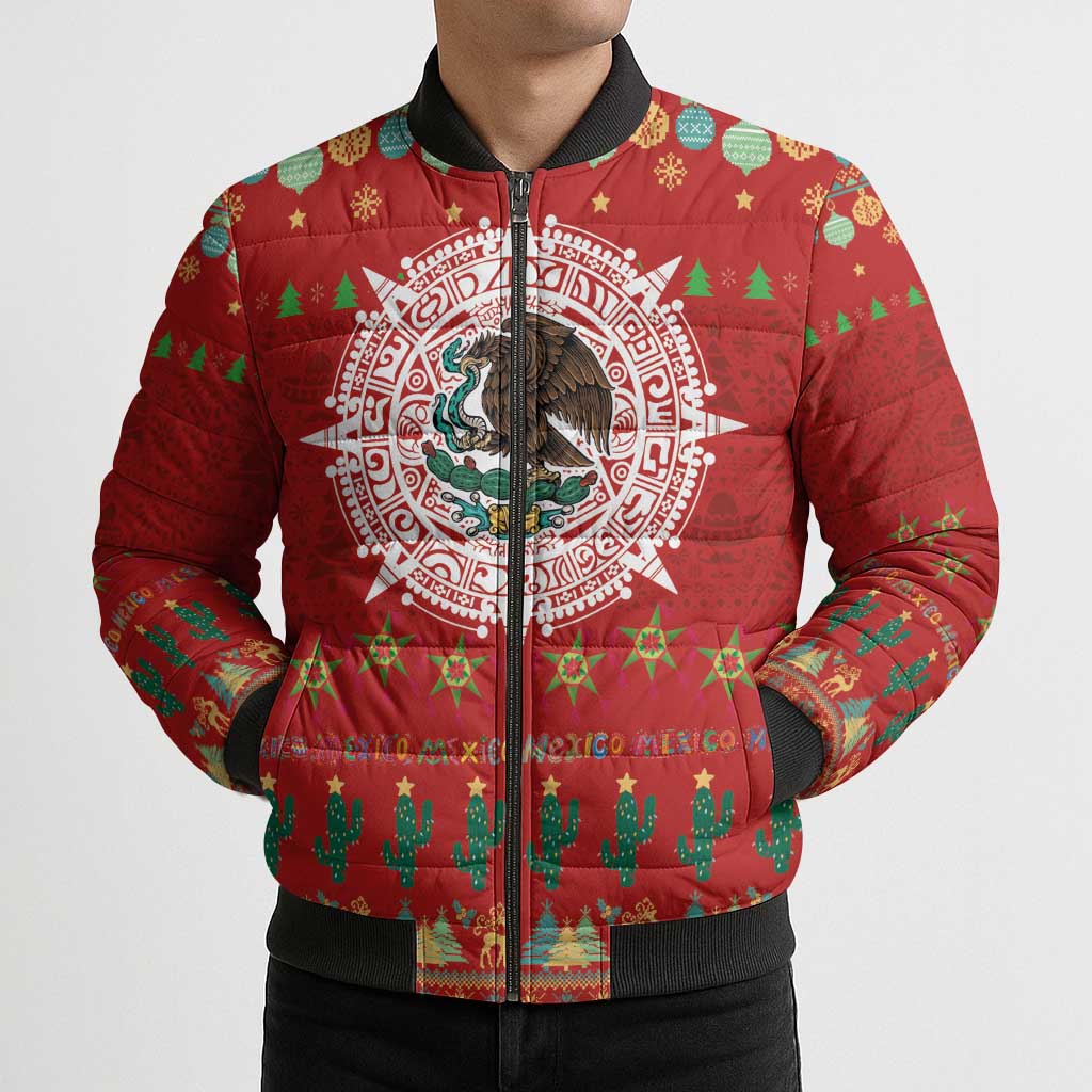 Mexico Merry Christmas Bomber Puffer Jacket Mexican Cultural Emblem Xmas Style - Polynesian Pride