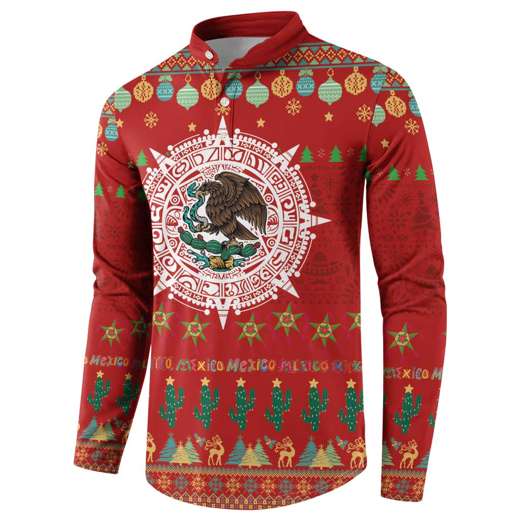 Mexico Merry Christmas Button Sweatshirt Mexican Cultural Emblem Xmas Style - Polynesian Pride