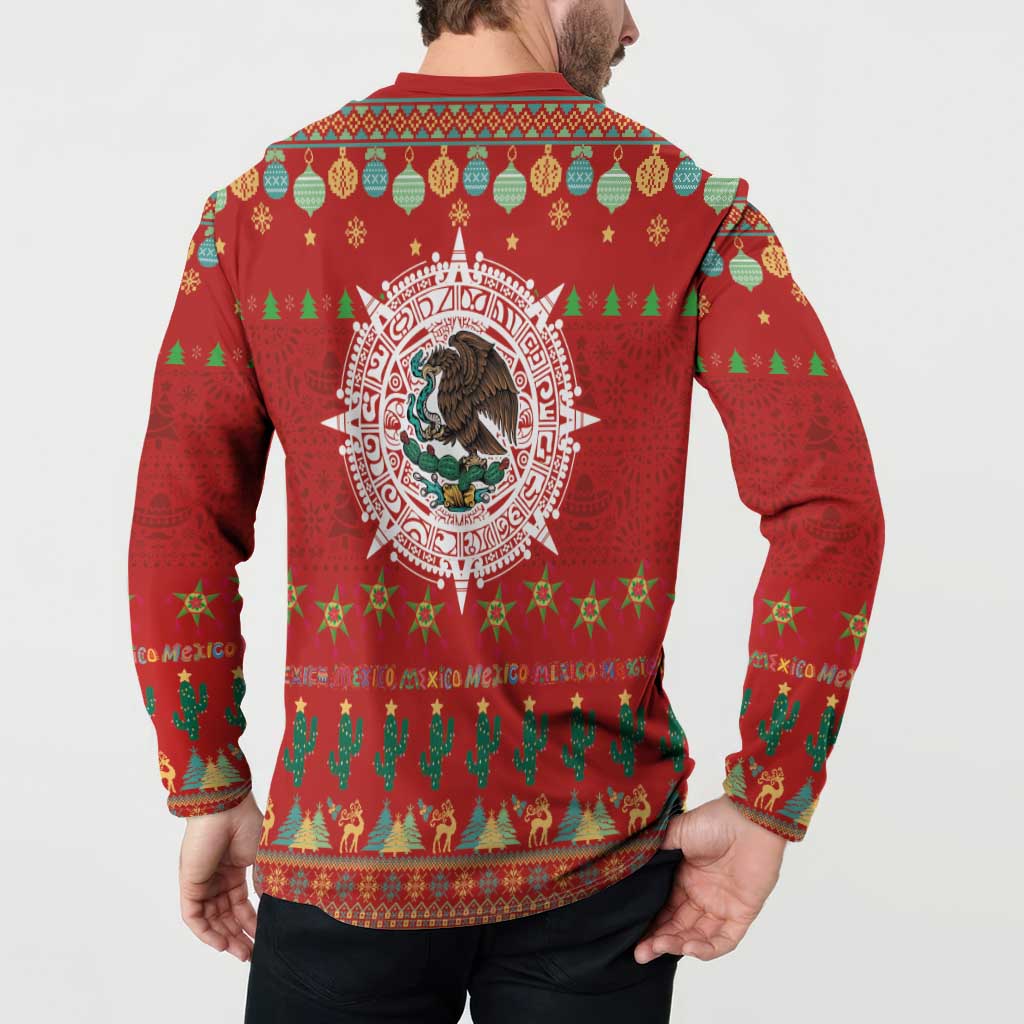 Mexico Merry Christmas Button Sweatshirt Mexican Cultural Emblem Xmas Style - Polynesian Pride
