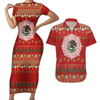 Mexico Merry Christmas Couples Matching Short Sleeve Bodycon Dress and Hawaiian Shirt Mexican Cultural Emblem Xmas Style - Polynesian Pride