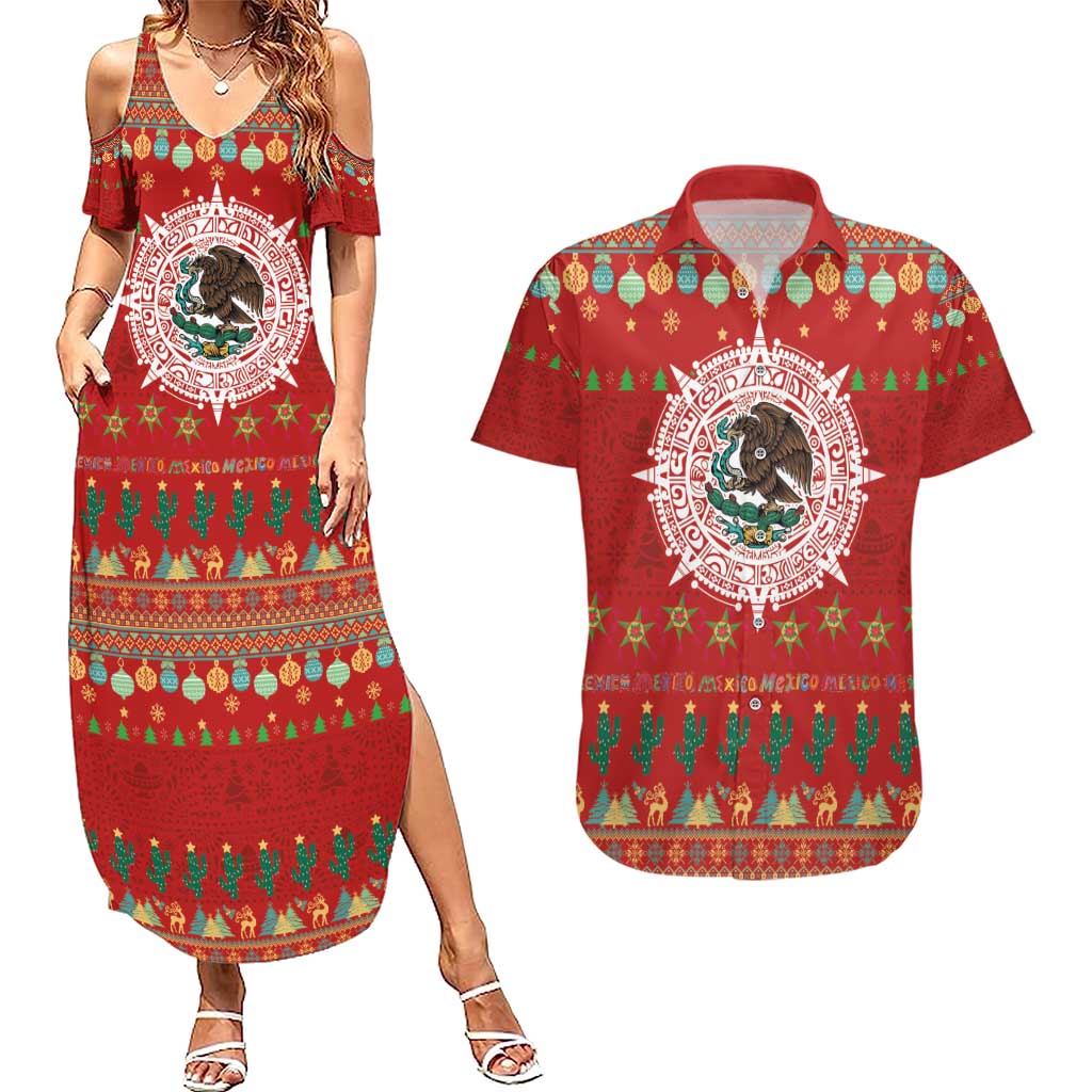 Mexico Merry Christmas Couples Matching Summer Maxi Dress and Hawaiian Shirt Mexican Cultural Emblem Xmas Style - Polynesian Pride