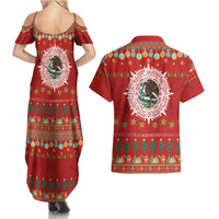 Mexico Merry Christmas Couples Matching Summer Maxi Dress and Hawaiian Shirt Mexican Cultural Emblem Xmas Style - Polynesian Pride