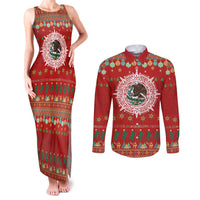 Mexico Merry Christmas Couples Matching Tank Maxi Dress and Long Sleeve Button Shirt Mexican Cultural Emblem Xmas Style - Polynesian Pride