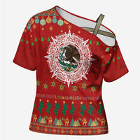 Mexico Merry Christmas Cross Shoulder Shirt Mexican Cultural Emblem Xmas Style - Polynesian Pride