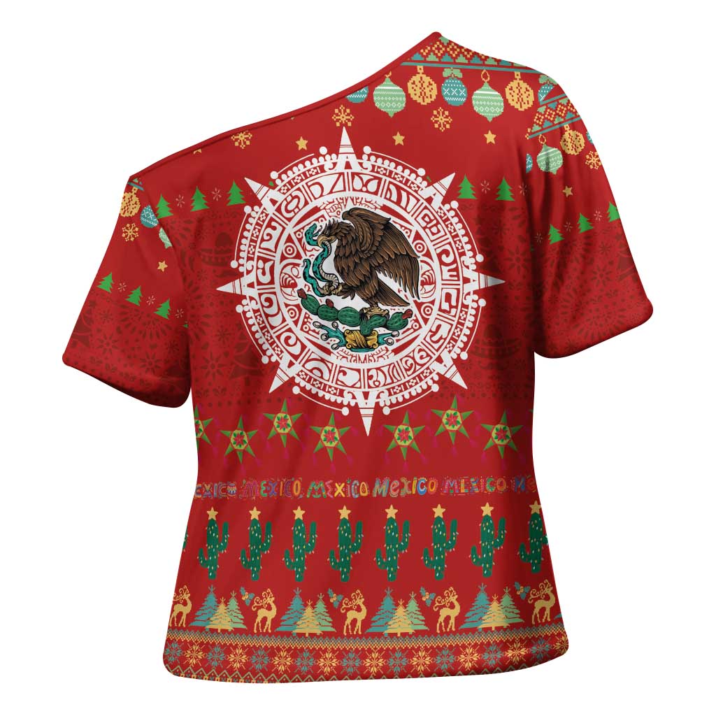 Mexico Merry Christmas Cross Shoulder Shirt Mexican Cultural Emblem Xmas Style - Polynesian Pride