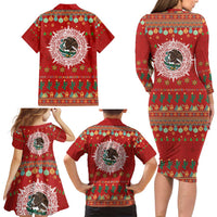 Mexico Merry Christmas Family Matching Long Sleeve Bodycon Dress and Hawaiian Shirt Mexican Cultural Emblem Xmas Style - Polynesian Pride