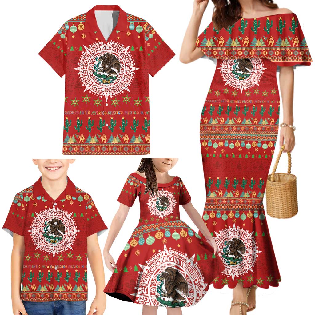 Mexico Merry Christmas Family Matching Mermaid Dress and Hawaiian Shirt Mexican Cultural Emblem Xmas Style - Polynesian Pride