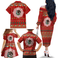 Mexico Merry Christmas Family Matching Off The Shoulder Long Sleeve Dress and Hawaiian Shirt Mexican Cultural Emblem Xmas Style - Polynesian Pride