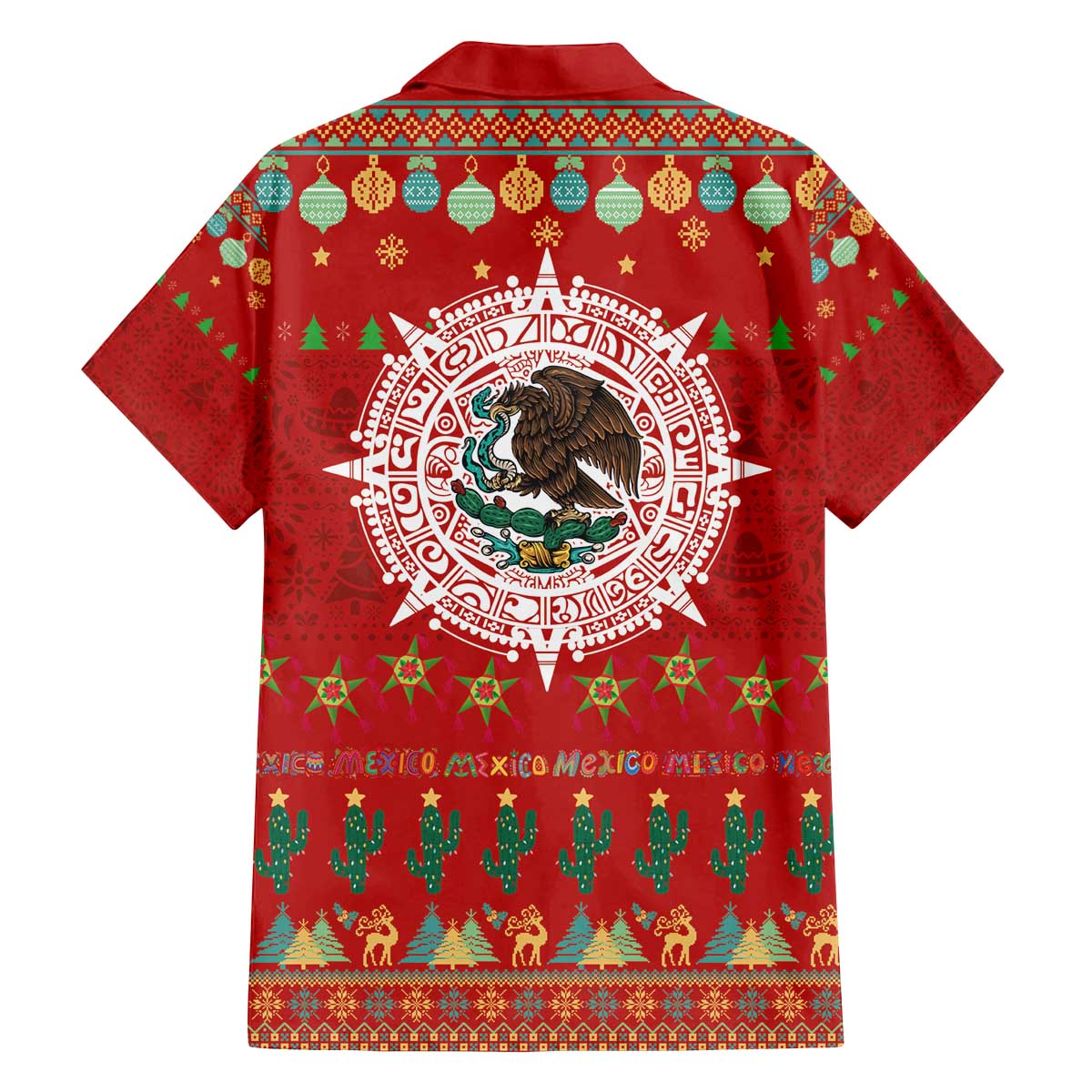 Mexico Merry Christmas Family Matching Off The Shoulder Long Sleeve Dress and Hawaiian Shirt Mexican Cultural Emblem Xmas Style - Polynesian Pride