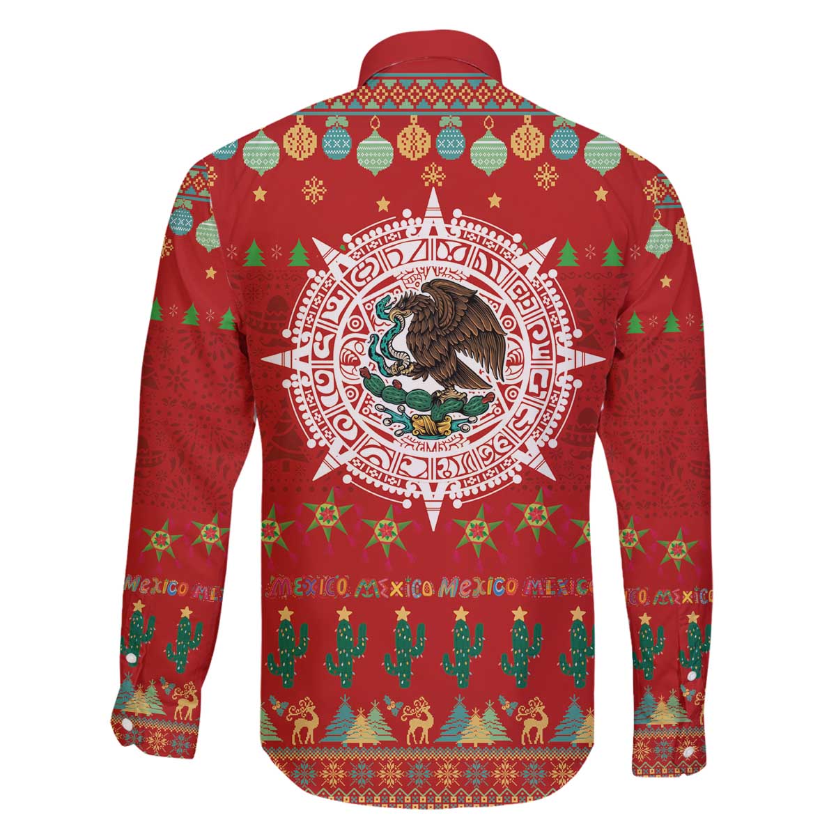Mexico Merry Christmas Family Matching Off The Shoulder Long Sleeve Dress and Hawaiian Shirt Mexican Cultural Emblem Xmas Style - Polynesian Pride