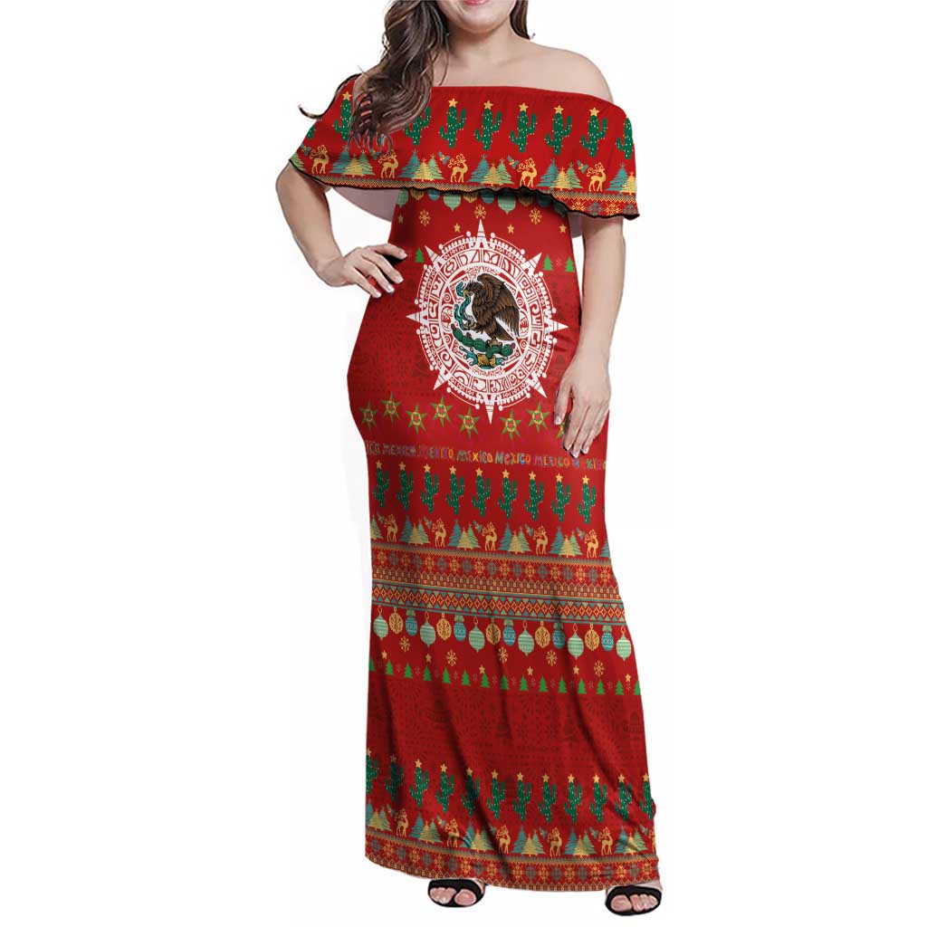 Mexico Merry Christmas Family Matching Off Shoulder Maxi Dress and Hawaiian Shirt Mexican Cultural Emblem Xmas Style - Polynesian Pride
