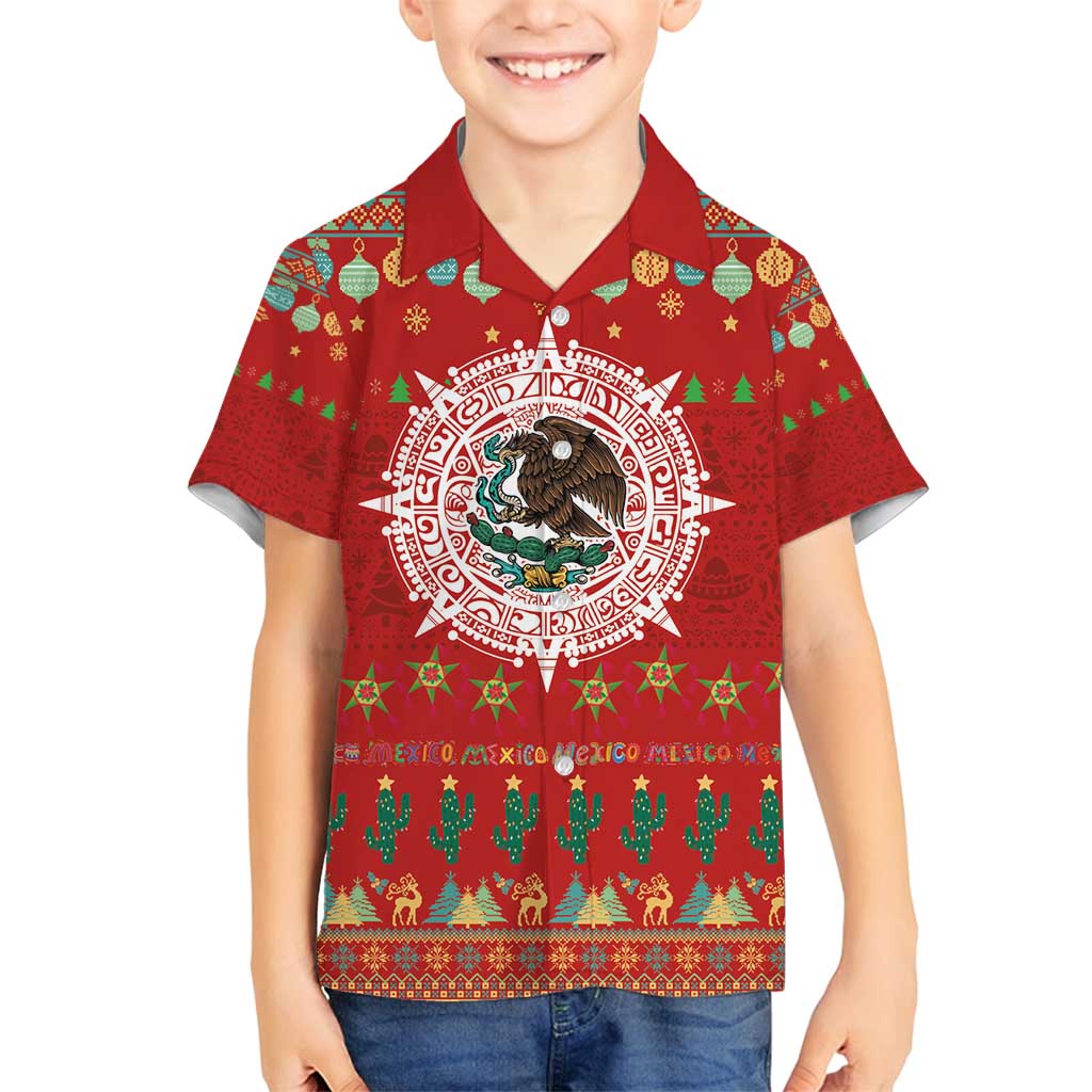 Mexico Merry Christmas Family Matching Off Shoulder Maxi Dress and Hawaiian Shirt Mexican Cultural Emblem Xmas Style - Polynesian Pride