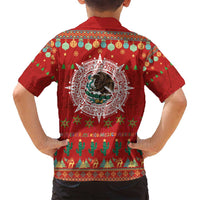 Mexico Merry Christmas Family Matching Off Shoulder Short Dress and Hawaiian Shirt Mexican Cultural Emblem Xmas Style - Polynesian Pride