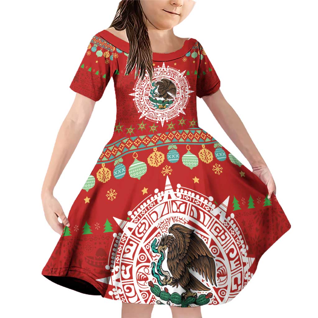 Mexico Merry Christmas Family Matching Off Shoulder Short Dress and Hawaiian Shirt Mexican Cultural Emblem Xmas Style - Polynesian Pride