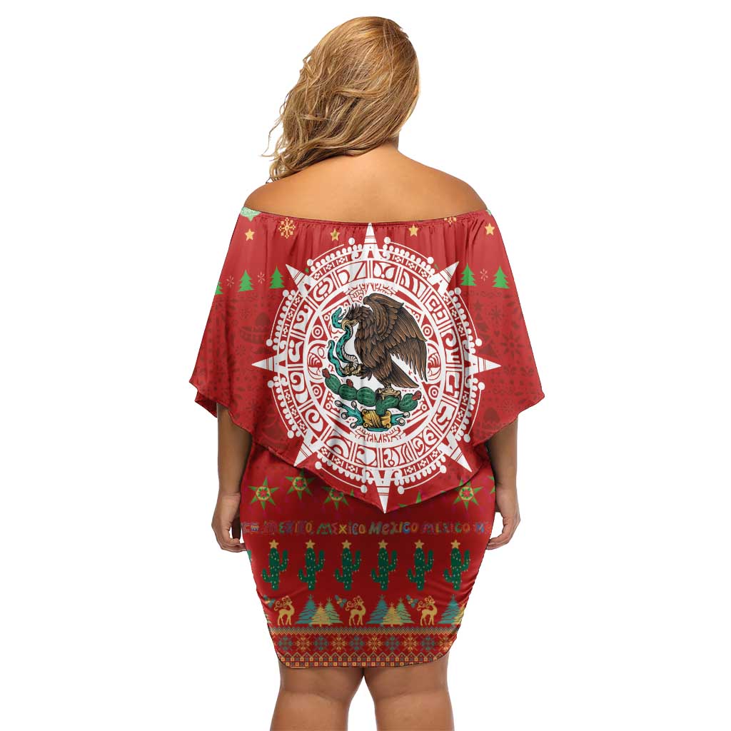 Mexico Merry Christmas Family Matching Off Shoulder Short Dress and Hawaiian Shirt Mexican Cultural Emblem Xmas Style - Polynesian Pride