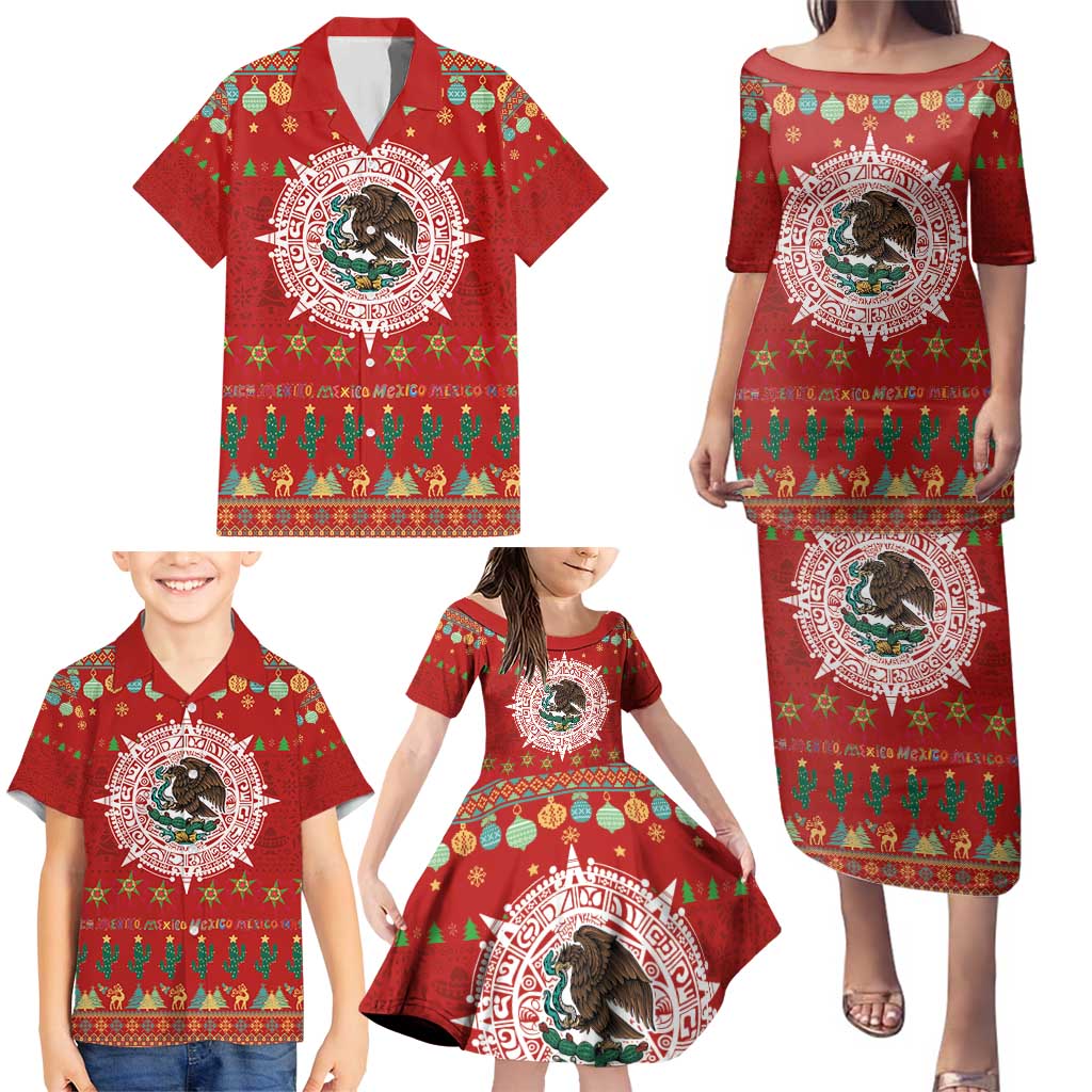 Mexico Merry Christmas Family Matching Puletasi and Hawaiian Shirt Mexican Cultural Emblem Xmas Style - Polynesian Pride