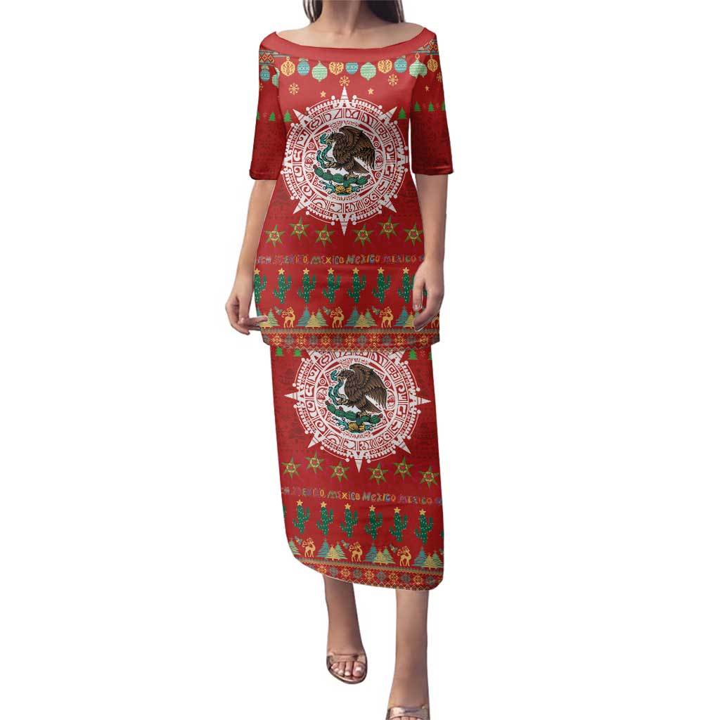 Mexico Merry Christmas Family Matching Puletasi and Hawaiian Shirt Mexican Cultural Emblem Xmas Style - Polynesian Pride