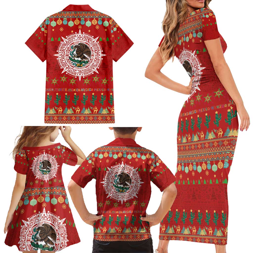 Mexico Merry Christmas Family Matching Short Sleeve Bodycon Dress and Hawaiian Shirt Mexican Cultural Emblem Xmas Style - Polynesian Pride