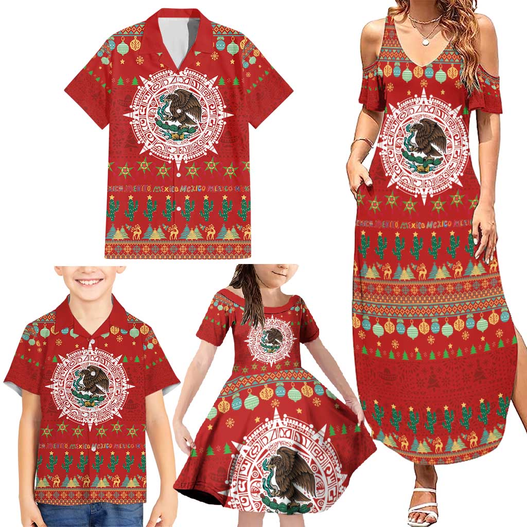 Mexico Merry Christmas Family Matching Summer Maxi Dress and Hawaiian Shirt Mexican Cultural Emblem Xmas Style - Polynesian Pride